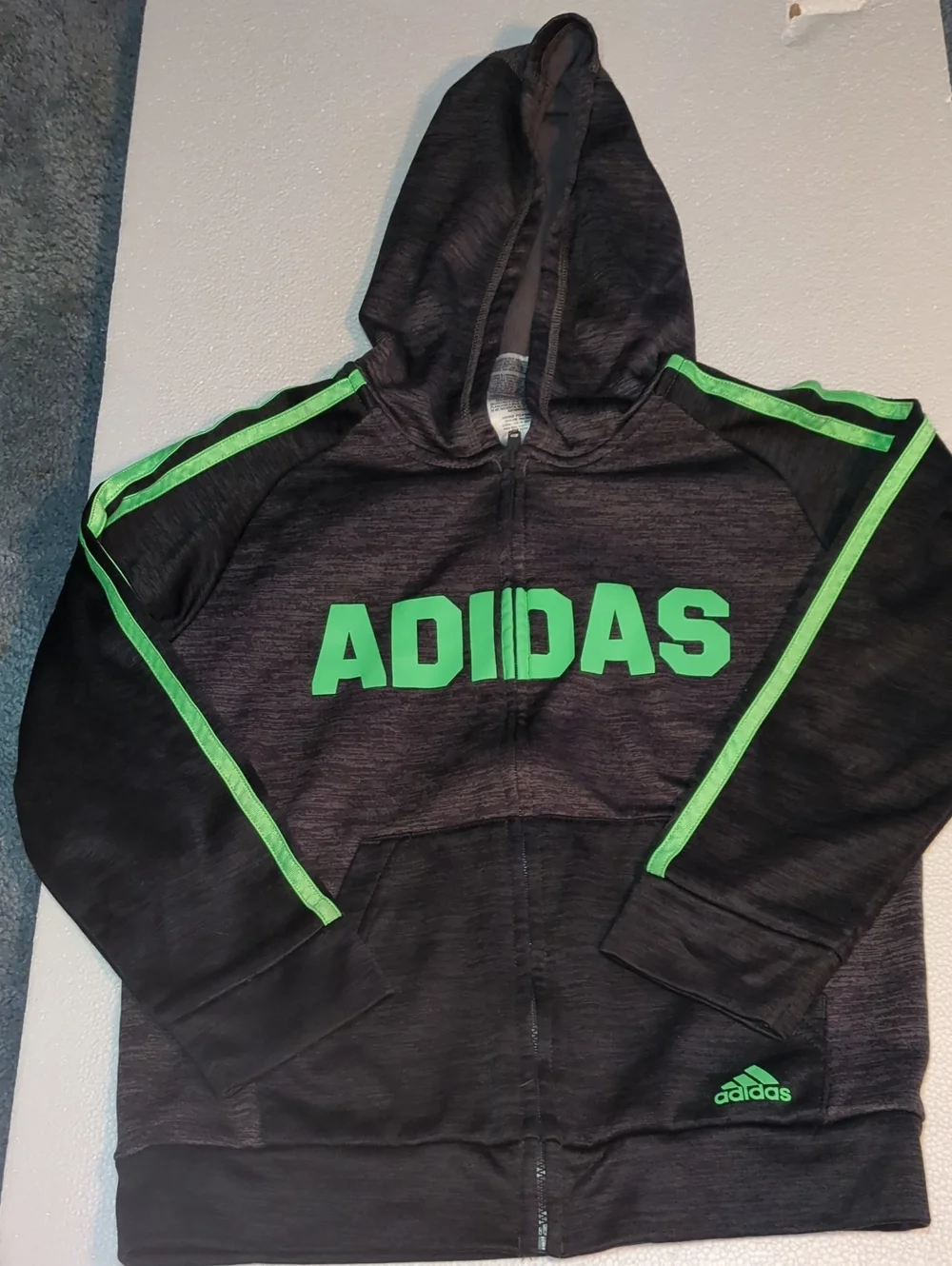 Kid's Adidas Black Hoodie with Bright Green Logo & Stripe Accents 7T